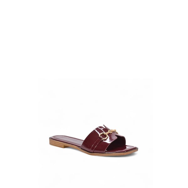 XY London Womens/Ladies Lesley Patent Square Toe Buckle Detail Sliders