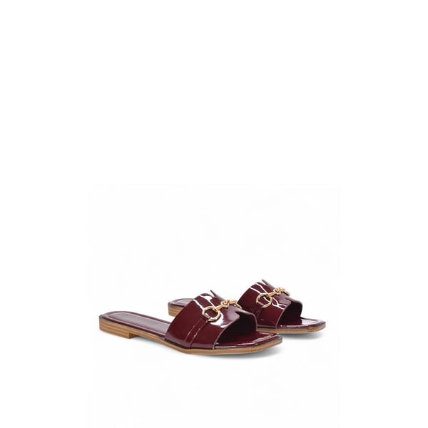 XY London Womens/Ladies Lesley Patent Square Toe Buckle Detail Sliders