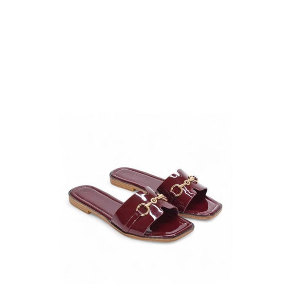 XY London Womens/Ladies Lesley Patent Square Toe Buckle Detail Sliders