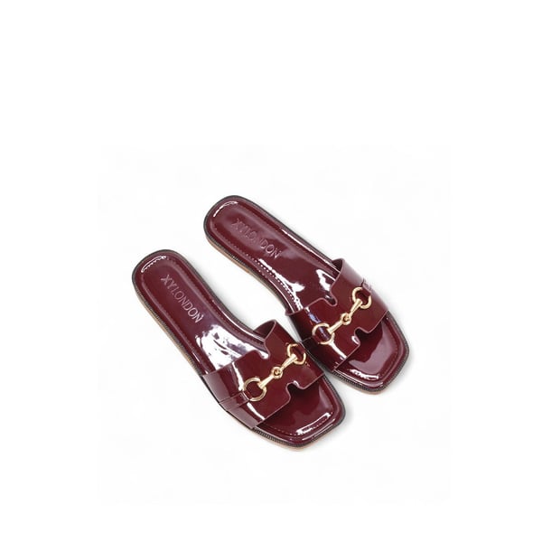 XY London Womens/Ladies Lesley Patent Square Toe Buckle Detail Sliders