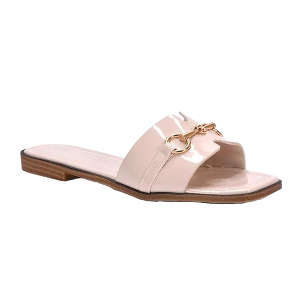 XY London Womens/Ladies Lesley Patent Square Toe Buckle Detail Sliders XY London Womens/Ladies Lesley Patent Square Toe Buckle Detail Sliders