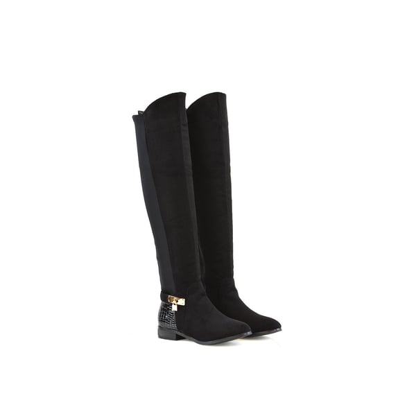 XY London Womens/Ladies Bella Crocodile Print Zip Elasticated Flat Thigh-High Boots