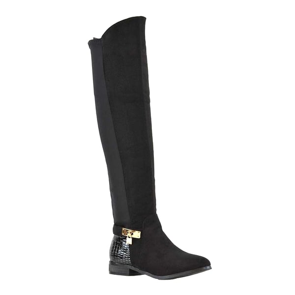 XY London Womens/Ladies Bella Crocodile Print Zip Elasticated Flat Thigh-High Boots XY London Womens/Ladies Bella Crocodile Print Zip Elasticated Flat Thigh-High Boots