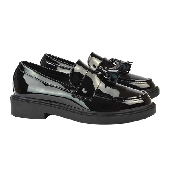 XY London Womens/Ladies Alida Patent Chunky Tassel Flat Loafers