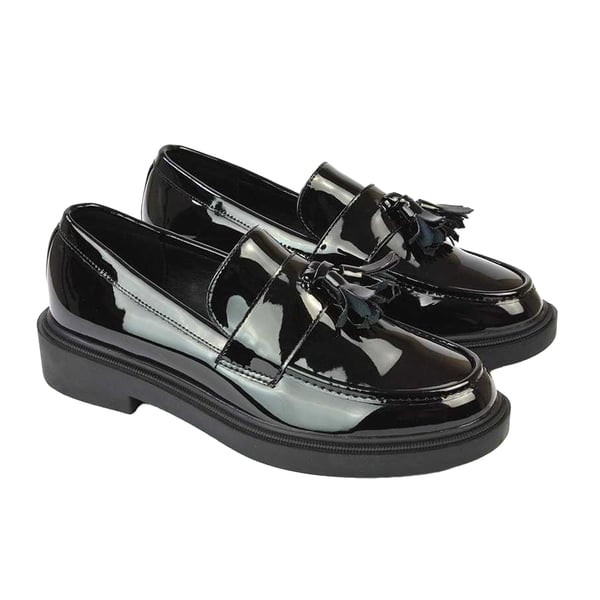 XY London Womens/Ladies Alida Patent Chunky Tassel Flat Loafers