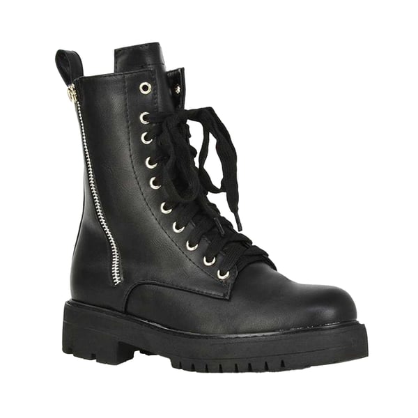 XY London Womens/Ladies Bianca Military Chunky Flat Combat Boots XY London Womens/Ladies Bianca Military Chunky Flat Combat Boots