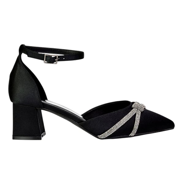 XY London Dam Sarah Diamante Spetsig Mellanhög Blockklack Pumps