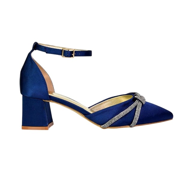 XY London Dam Sarah Diamante Spetsig Mellanhög Blockklack Pumps