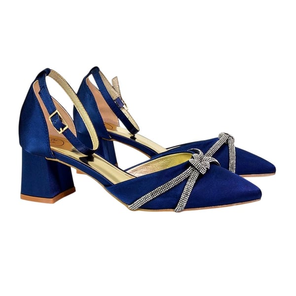 XY London Dam Sarah Diamante Spetsig Mellanhög Blockklack Pumps