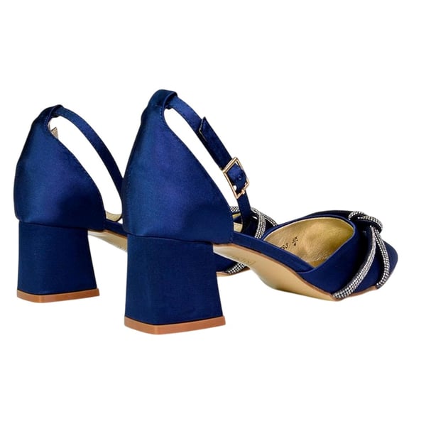 XY London Dam Sarah Diamante Spetsig Mellanhög Blockklack Pumps