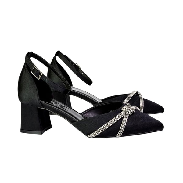 XY London Dam Sarah Diamante Spetsig Mellanhög Blockklack Pumps