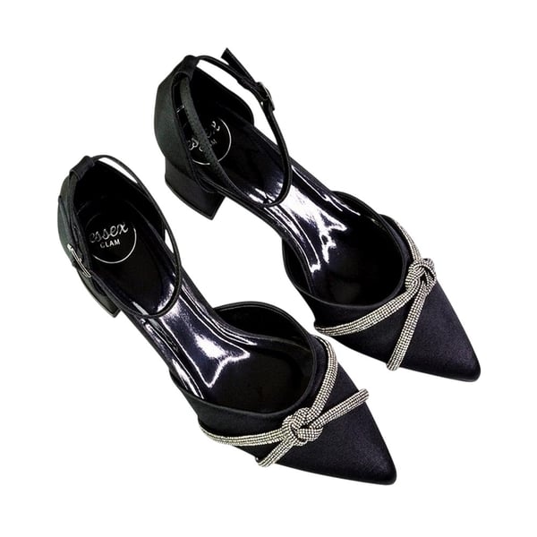XY London Dam Sarah Diamante Spetsig Mellanhög Blockklack Pumps