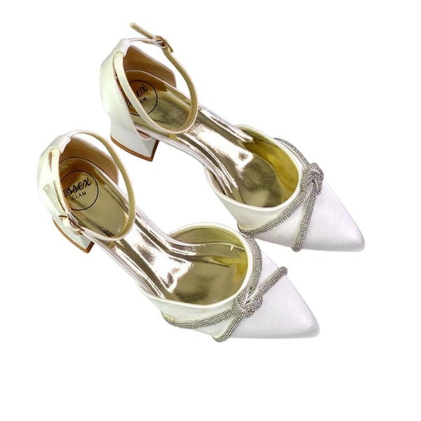 XY London Dam Sarah Diamante Spetsig Mellanhög Blockklack Pumps