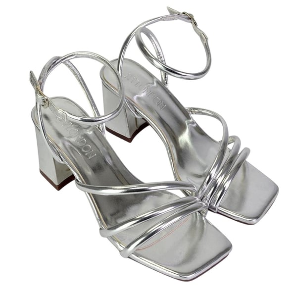 XY London Womens/Ladies Trixie Strappy Metallic Square Toe Buckle Mid Block Heel Sandals