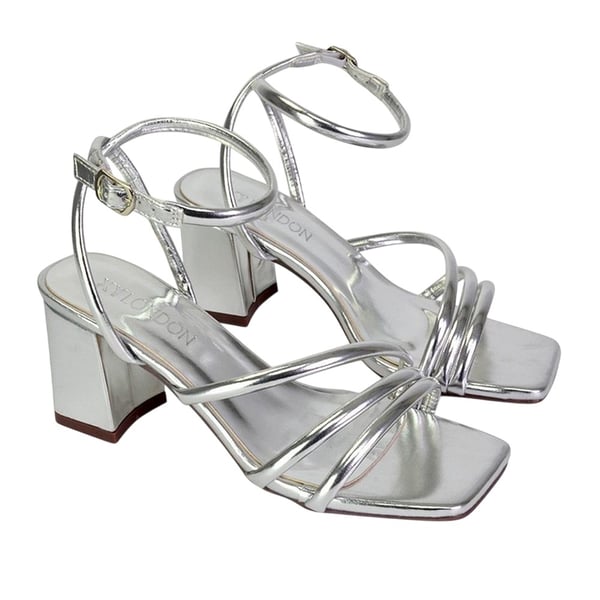 XY London Womens/Ladies Trixie Strappy Metallic Square Toe Buckle Mid Block Heel Sandals