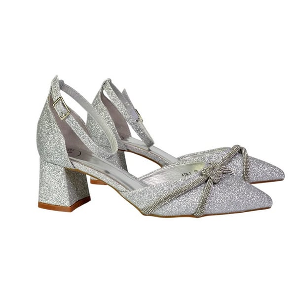 XY London Womens/Ladies Sarah Diamante Glitter Ankle Strap Medium Block Heel Sandals