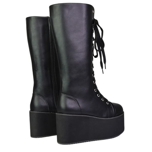 XY London Womens/Ladies Liz Calf-Length Lace Up High Flatform Biker Boots