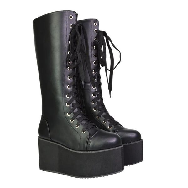 XY London Womens/Ladies Liz Calf-Length Lace Up High Flatform Biker Boots
