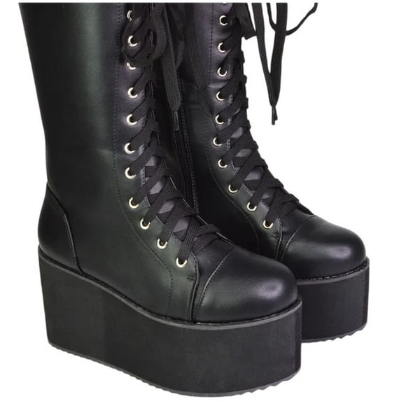 XY London Womens/Ladies Liz Calf-Length Lace Up High Flatform Biker Boots