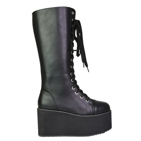 XY London Womens/Ladies Liz Calf-Length Lace Up High Flatform Biker Boots