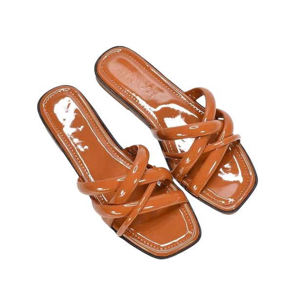 XY London Womens/Ladies Fiona Strappy Patent Leather Flat Sliders