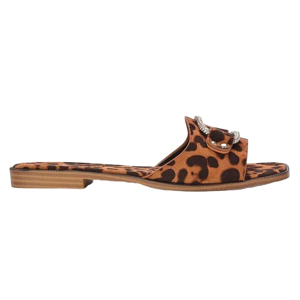 XY London Womens/Ladies Annie Leopard Print Diamante Flat Sliders