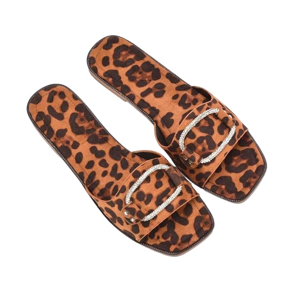 XY London Womens/Ladies Annie Leopard Print Diamante Flat Sliders