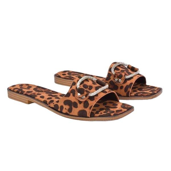 XY London Womens/Ladies Annie Leopard Print Diamante Flat Sliders