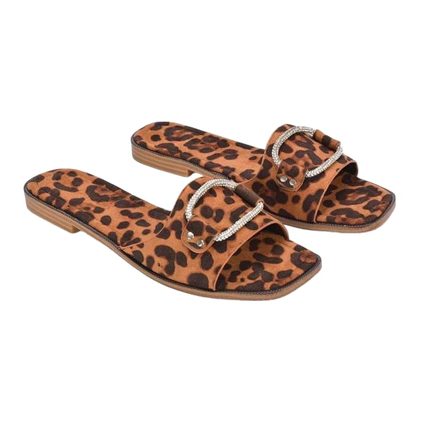 XY London Womens/Ladies Annie Leopard Print Diamante Flat Sliders