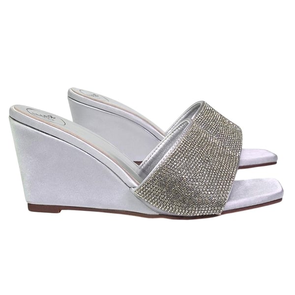 XY London Womens/Ladies Eliza Diamante Satin Wedge Mule Sandals