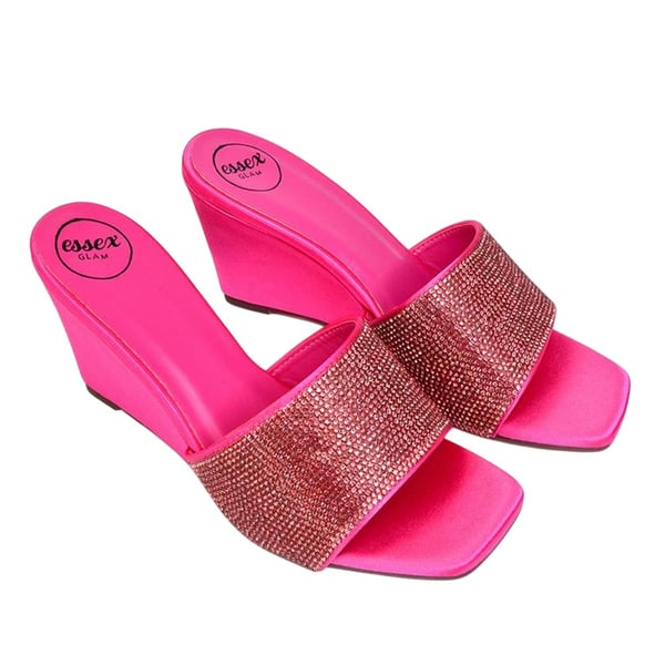 XY London Womens/Ladies Eliza Diamante Satin Wedge Mule Sandals