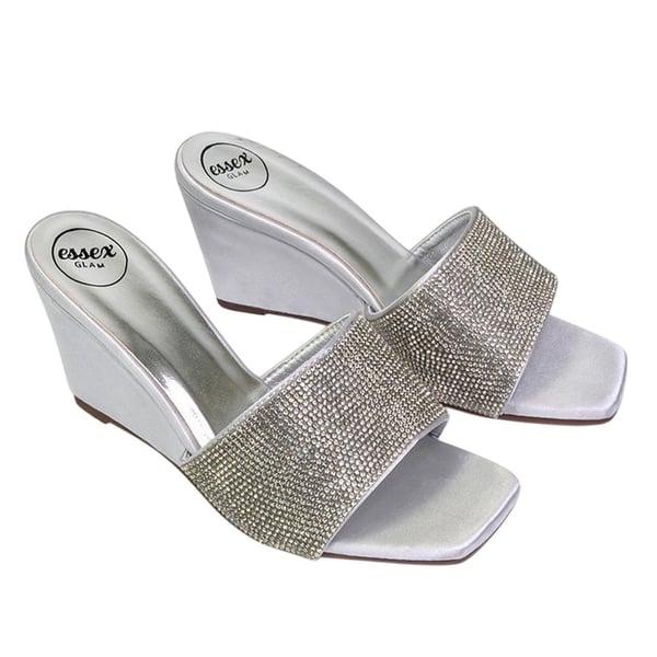 XY London Womens/Ladies Eliza Diamante Satin Wedge Mule Sandals