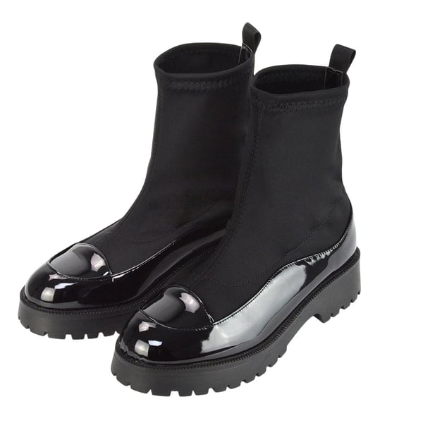 XY London Womens/Ladies Kerry Patent Chunky Flat Biker Boots