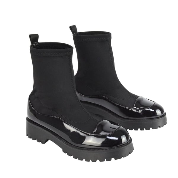 XY London Womens/Ladies Kerry Patent Chunky Flat Biker Boots