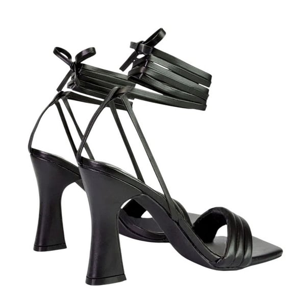 XY London Womens/Ladies Zeta Square Toe Lace Up Mid Block Heel Sandals