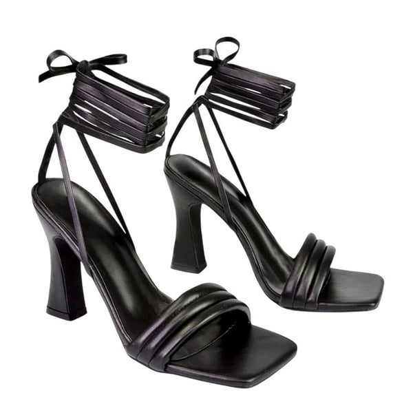XY London Womens/Ladies Zeta Square Toe Lace Up Mid Block Heel Sandals