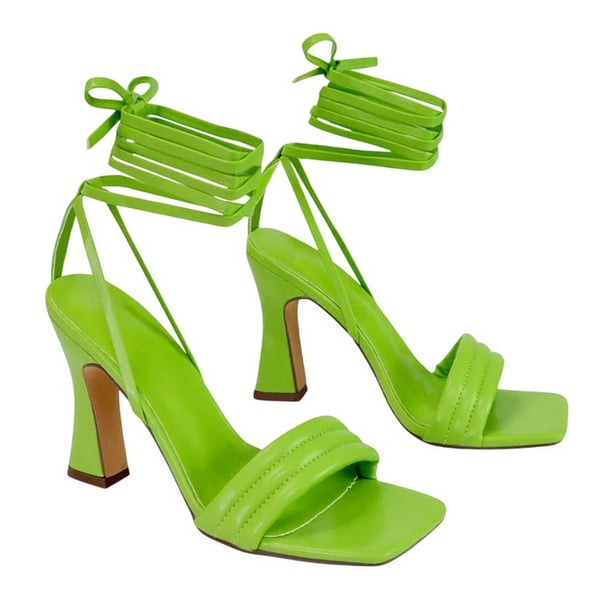 XY London Womens/Ladies Zeta Square Toe Lace Up Mid Block Heel Sandals XY London Womens/Ladies Zeta Square Toe Lace Up Mid Block Heel Sandals