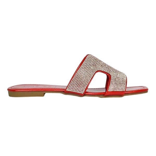 XY London Womens/Ladies Jamie Patent Diamante Slip-on Flat Sliders