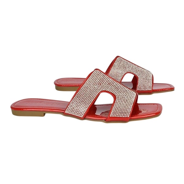XY London Womens/Ladies Jamie Patent Diamante Slip-on Flat Sliders