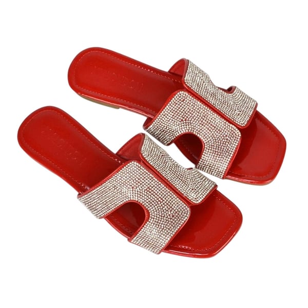 XY London Womens/Ladies Jamie Patent Diamante Slip-on Flat Sliders