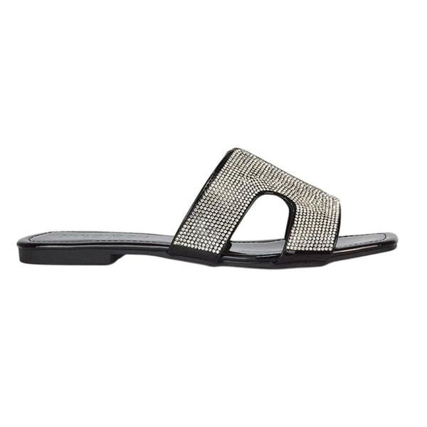 XY London Womens/Ladies Jamie Patent Diamante Slip-on Flat Sliders