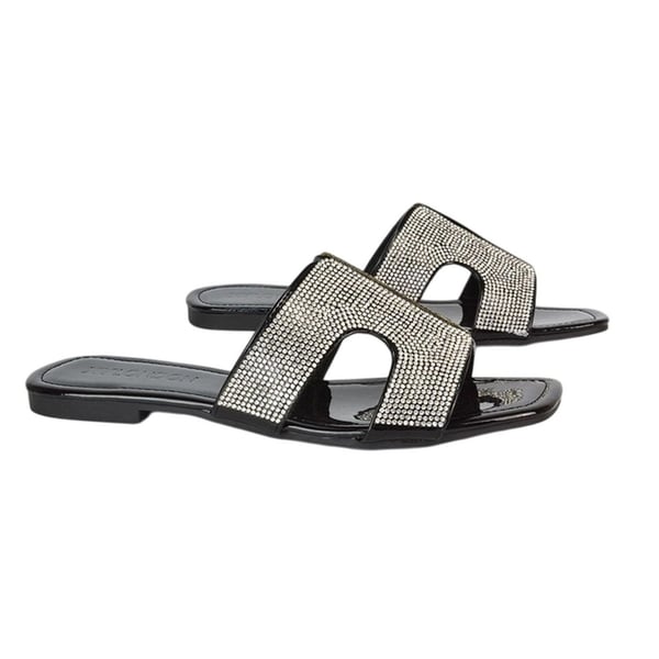XY London Womens/Ladies Jamie Patent Diamante Slip-on Flat Sliders