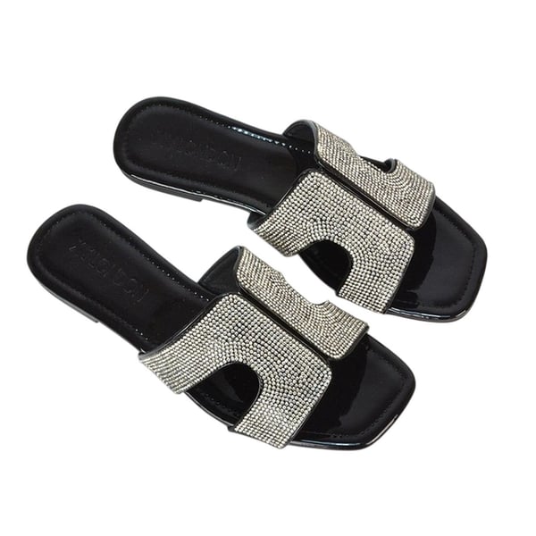 XY London Womens/Ladies Jamie Patent Diamante Slip-on Flat Sliders