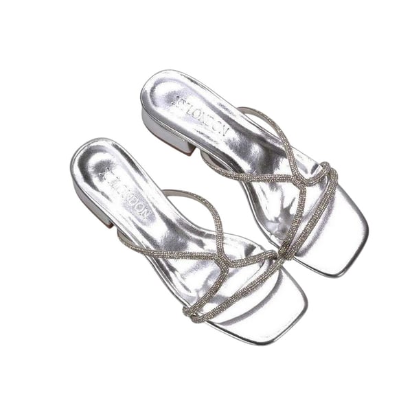 XY London Womens/Ladies Olivia Diamante Metallic Low Block Heel Sandals