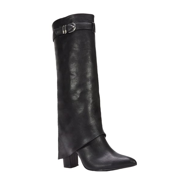 XY London Womens/Ladies Aaliyah Folded Collar Zipped Knee-High Boots XY London Womens/Ladies Aaliyah Folded Collar Zipped Knee-High Boots