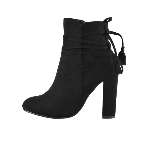 XY London Womens/Ladies Jamie Tassel Tie Up High Block Heel Ankle Boots