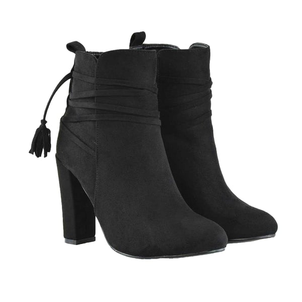 XY London Womens/Ladies Jamie Tassel Tie Up High Block Heel Ankle Boots XY London Womens/Ladies Jamie Tassel Tie Up High Block Heel Ankle Boots