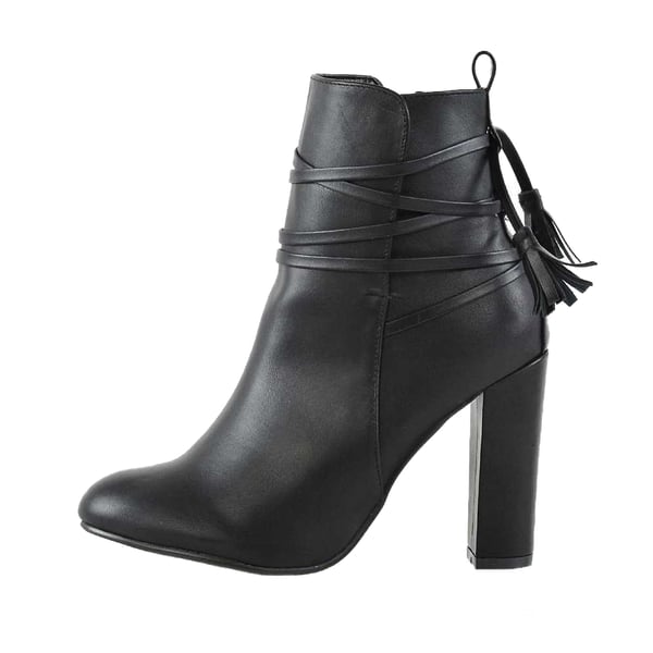 XY London Womens/Ladies Jamie Tassel Tie Up High Block Heel Ankle Boots