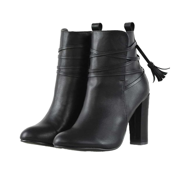 XY London Womens/Ladies Jamie Tassel Tie Up High Block Heel Ankle Boots XY London Womens/Ladies Jamie Tassel Tie Up High Block Heel Ankle Boots
