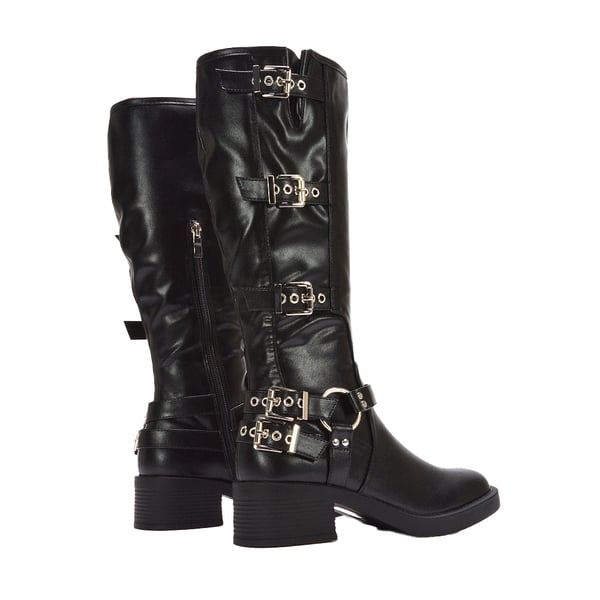 XY London Womens/Ladies Cobra Square Toe Mid Block Heel Biker Boots